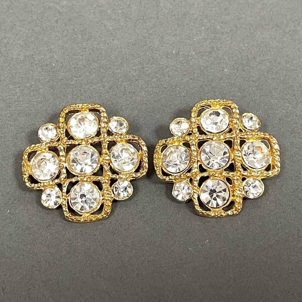 Gold-tone Metal Rhinestones Shank 35 mm Buttons Lot of 2